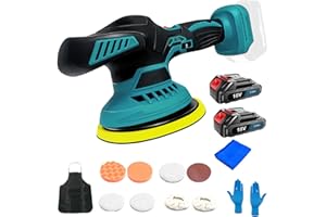 WAKKAPEINT Akku Poliermaschine für Auto, 6 Variable Geschwindigkeit, Polierkörper 145mm, Polierset mit 2 x 3000mAh Akkus, 11PC Polieraufsatz, zum Polieren von Auto/Möbeln