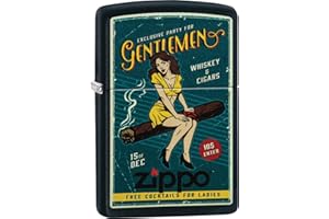 Zippo - Briquet Tempête Motif Femme Et Cigare, Noir Mat, Image Colorée, Rechargeable, Réutilisable, Résistant Au Vent, Coffret Cadeau, Fabriqué Aux États-Unis