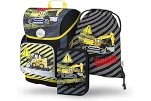 Baagl Set di 3 zaini per la scuola Ergo per ragazzi a partire dalla 1a classe, zaino ergonomico per la scuola elementare con cintura toracica