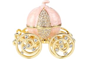 QIFU Pink Pumpkin Carriage Style Enameled Trinket Box Hinged, Unique Gift for Family