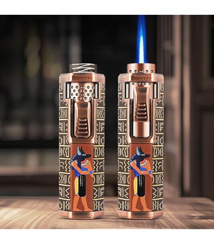 PIPITA Cigar Torch Lighter Gift Set,Windproof Triple Jet Flame Torch Cigar Lighter With Punch And Cutter Set, Refillable Buntane Gas Lighters (Without Gas) (Yellow - View #8