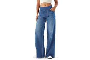 LaiEr Large Denim Wide Leg Pants for Women, High Waisted and Slimming with Multiple Pockets, Straight Tube, Loose fit, Cat Whisker, Marbling wash Craft, High Elasticity Casual Jeans