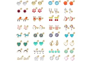 JUZICHEN 32-45 Pares Acero Inoxidable Niños Pendientes Lindos, Pendientes Hipoalergenicos Niña, Pendientes Animales Pequeños Pendientes De Perlas, Circón Arcoíris Flores Animal Frutas Pendientes De Niña