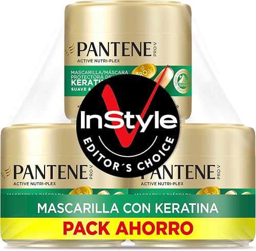 Pantene Suave y Liso Mascarilla de Keratina para Pelo Encrespado, 3x300ml | Para el Cabello Seco, Brillo Hasta 72 Horas, Resu