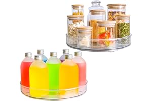 Roninkier Plateau Tournant pour Le Placard, Plateau Tournant Epices, Socle Tournant pour Placards Et Plan De Travail, Transparent, 27cm 2pcs