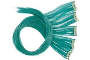 CAISHA by PRETTYSHOP 60cm 5 Parti Colorato Ciocca Meches Clip In Extension Extension Per Capelli Lisci Capelli Lunghi Parrucchino Verde Acqua BST125