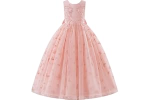IWEMEK Robe De Mariee Enfant Fille sans Manches Robe Tulle Fille Bapteme de Communion d'anniversaire du Soir Anniversaire Fête de Mariée avec Broderie Papillon