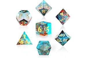 LIFEDYLUK 7 Pièces D&D Polyédriques de Dés, Lot de DND Jeu de Dés D4 D6 D8 D10 D12 D20 D% pour RPG MTG DND Jeu de rôle Jeu de Table(Marron-Bleu)