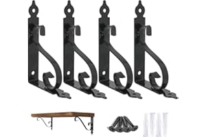 Ouvin Decorative Wall Shelf Brackets 4 Pack 6inch Heavy Duty L Corner Brace Shelf Support Floating Metal Brackets with Screws (6inch) Black