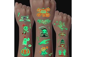 JOJOLUXE Halloween Tattoos für Kinder, 20 Blätter Leuchtende Halloween Kinder Tattoos, Halloween Party Gefälligkeiten, Halloween Deko Kinder, Temporäre Tattoos Halloween