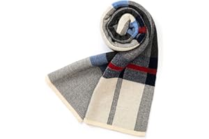 Villand Écharpe Tricotée Tartan en Laine Mérinos Australienne pour Hommes, Plaid Hiver Chaud Épais Doux Cravates avec Boîte Cadeau, 30CM W x 180CM L