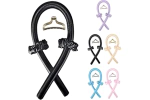 AKHTART Heatless Curlers Headband, Comfortable Silk Heatless Hair Curler for Sleeping, Black Satin Heatless Curling Set for Long Short Medium Hair, No Heat Curls Rod with Hairpin and Scrunchies DIY Hairstyles