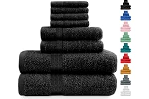 Midland Bedding 8 Piece Bale Towel Set, Cotton Towels Set - 4 Wash Cloths/Face Towels, 2 Bath Towels and 2 Hand Towels for Bathroom. 400 GSM Thread Count (Black)