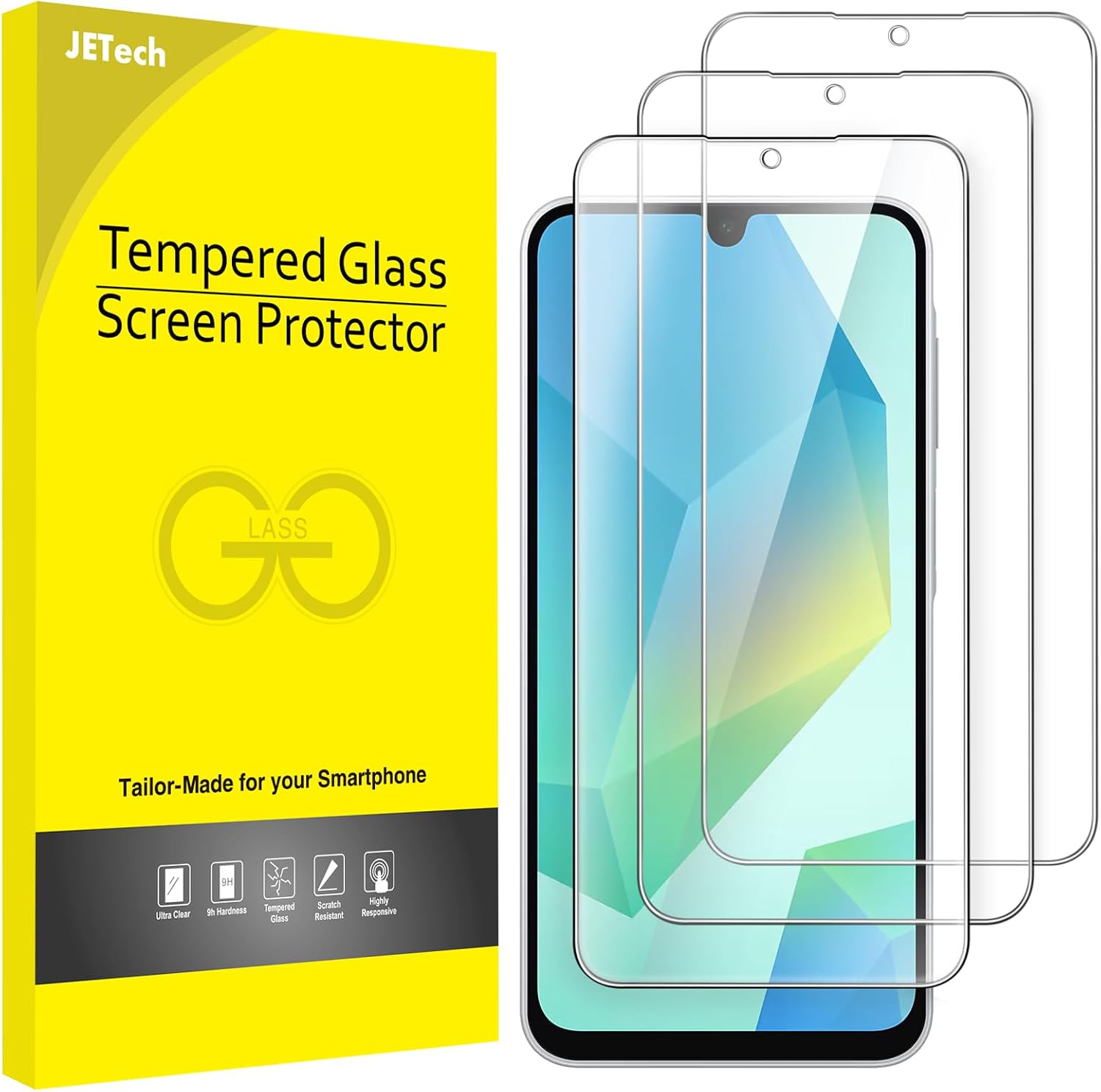 JETech Verre Trempé pour Samsung Galaxy A16, Lot de 3 | Transparent HD, Protection D'écran Anti-Rayures