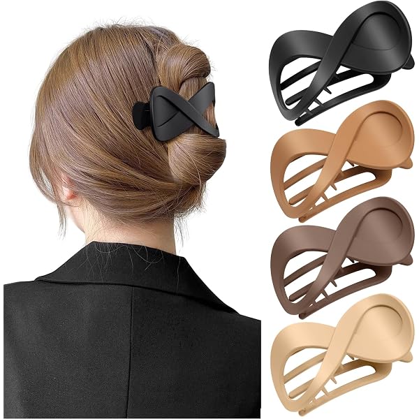Haarspangen Gebogen Matt – 4er Set Flache Klammern Für Dickes & Dünnes Haar, Schwarz & Braun