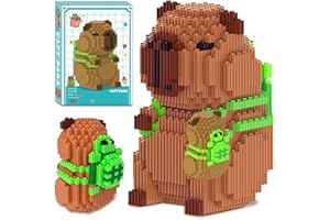 KOVSGQ Capybara zabawka budowlana, zestaw do budowy ze zwierzętami dla dzieci, w zestawie minifigurka i stojak, zestaw do budowania, zestaw dekoracyjny do domu, pomysł na prezent, prezent urodzinowy (trzymaj