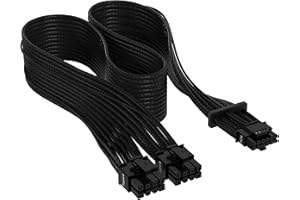 Corsair Premium 600 W PCIe 5.0 / Gen 5 12VHPWR Câble d’Alimentation - Adapté aux Alimentations de Type-4 Via Une Double Connexion PCIe à 8 Broches - Connecteur 12+4 Broches - Noir