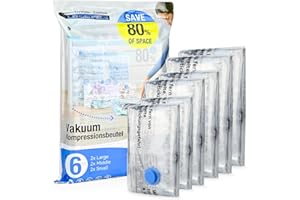 VZL Vakuumbeutel für Kleidung & Bettdecken – Vakuumbeutel Reise Set, Koffer Organizer, Kleidersack, Vacuum Bags for Clothing, Compression Packing Cubes, Wäschebeutel & Vakuumierbeutel (6er Pack)