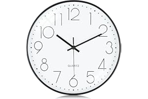 Lafocuse 30cm Reloj de Pared Blanco Silencioso, 3D Números Moderno Reloj Cocina Pared Fácil de Leer, Decorativo sin Tictac para Salon Dormitorio Oficina