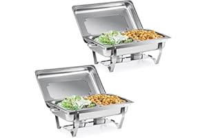 ‎WILPREP Wilprep Chafing Dish Edelstahl Buffet-Set Warmhaltebehälter Speisenwärmer Wärmebehälter Rechaud für Catering, Buffet und Party (2 Set 1/2+1/2 GN -Behälter)
