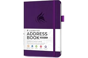 Clever Fox Address Book with alphabetic tabs - PU Leather Telephone and Address Book for Keeping Contacts Safe, Contact Organizer Journal, Medium Size (13.5 x 19cm) Hardcover, Purple