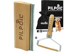 Pilpoil Pack Pro - Brosse Anti Poils Court pour Chien + Raclette Anti-Poils Animaux - Élimine 95% du Sous-Poil - Outil Anti Mue en Bois de Qualité - Accessoire de Toilettage - Taille L