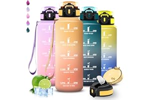 GRSTA Gourde 1,5l, Gourde Sport, Anti Fuite, Bouteille Graduée pour 1 Journee, Facile à Nettoyer, Bouteille Graduée, avec Verrou de Sécurité, avec Slogan de Motivation, pour Sports, Camping, Randonnée