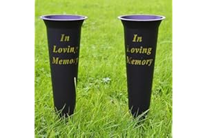 WIDDLE GIFTS LTD Set of 2 Black In Loving Memory Spiked Memorial Grave Flower Vases Graveside Memorial with flower holder inserts