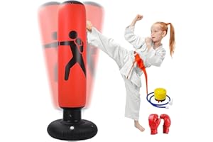 Oziral Sacco da boxe per bambini, gonfiabile, 160 cm, con pompa ad aria e guanti da boxe, per kickboxing, attrezzatura da allenamento, regalo