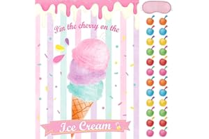 WERNNSAI Pin the Cherry on the Ice Cream Game - 53cm x 72cm Ice Cream Party Supplies for Kids Girls with 24 PCS Cherry Stickers Birthday Party Game Poster Wall Decor