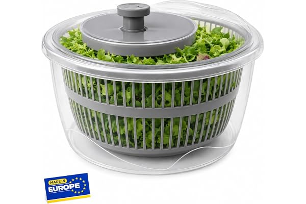 IDOBY Salladsslunga med vev – stor sallad centrifug med lock, snabb torkning av sallad och grönsaker – BPA-fri, halkfri