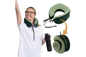 MOMO WAY Cuscino da Viaggio in Schiuma Memory Foam Rullo Per Riposo e Sonno Per Il Collo Cuscino Da Viaggio Per Aereo Treno 25x26cm Verde