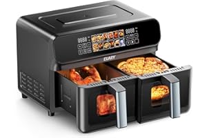 EUARY Friggitrice Air Fryer 9L Friteuse sans Huile 2 Compartiments XXL 2800W Grande Capacité, Friteuse sans Huile 2 Bacs Friteuse à Air, 12 Programmes de Cuisson, Écran Tactile, Fonction Rendez-vous