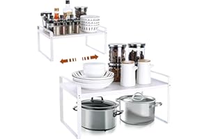 FAOKZE Porta piatti e stoviglie allungabile, mensole cucina salvaspazio, cucina e Bagno organizer, scaffale in Metallo, (60*28*26cm Bianco)