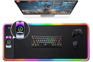 HYRAINBOW Gaming Mouse Pad with Wireless Charging, Large Mouse Pad with LED Light, Keyboard Pad with Non-Slip Rubber Base,Waterproof Desk Pad for Home Office Décor