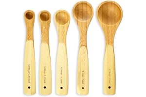 bambuswald© cuillère doseuse écologique set 5 pièces. en 100% bambou | Gravure assortie sur chaque cuillère de grammes et millilitres - cuisson ensembles de cuillères à mesurer