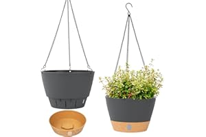 QCQHDU 2 Pack Hanging Planters Set, 20cm Indoor Outdoor Hanging Plant Pot Basket,Hanging Flower Pot with Drainage Hole with 3 Hooks for Garden Home(Grey)