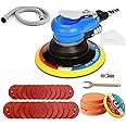KROST Random Orbital Sander 5" & 6" Pneumatic Palm Sander,Car Polisher with Extra 5" Backing Plate, Sponge Polishing Pads, Sandpapers Low Vibration and Heavy Duty for Wood, Composites, Metal