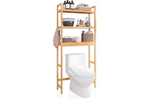 ‎SMIBUY SMIBUY Regał łazienkowy, bambusowy stojak na toalety, wolnostojąca toaleta Space Saver z 3 poziomami półek (naturalny)