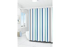 GONOVE Shower Curtain for Bathroom 200 x 200 cm Anti-Mould Mildew Resistant Waterproof Polyester Fabric Striped Shower Curtain Liner Long Bath Curtain with Hooks, Washable and Weighted Hem