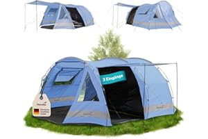 Skandika Kambo - Tenda de campeggio tunnel - 4 persone - Impermeabile con 3000 colonne d'acqua - 3 ingressi - tenda da sole