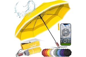 Royal Walk Paraguas Plegable para Hombre y Mujer Apertura y Cierre Automático, Compacto y Fuerte, Mango de Madera Real, Paraguas Resistente al Viento Reflectante con Doble Cubierta