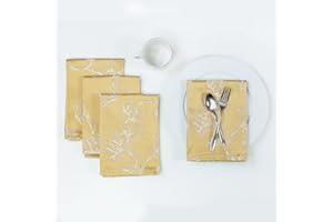 Benson Mills Harmony Scroll Woven Damask Fabric Set of 4 Napkins, Everyday, Parties, Special Occasions, Weddings and Holiday Cloth Napkins (18" x 18" Napkins, Gold)