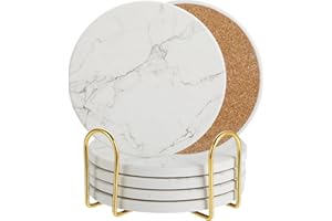 LROCOTANC 6 podstawek pod napoje, z metalowym uchwytem, chłonne, ceramiczne, 10 cm wzór marmur, do wazonów, świec, prezent na parapetówkę, urodziny, do kuchni, salonu