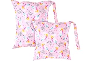 Halinuia 2 Stück Nassbeutel,Wiederverwendbar Wetbag Einhorn,Kindergarten Windeltasche für Unterwegs,Wetbag Periodenwäsche Wasserdicht,Nasstasche für Schwimmbad,Strand,Reisen,Fitnessstudio
