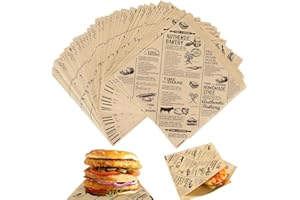 Azlanway Papel grueso para hamburguesas, 50 unidades resistente al aceite y al agua, hojas deli, sandwich