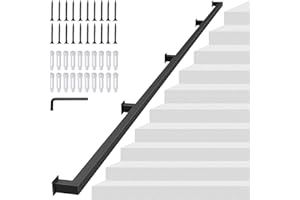 NARRA 12FT/365CM Square Tube Handrail,Wall Mount Staircase Handrail Modern Pipe Stair Industrial Stair Rail for Indoor Outdoor Steps,440lbs Load,Carbon Steel Non-Slip Grab Handle for Loft Porch 4 Sections