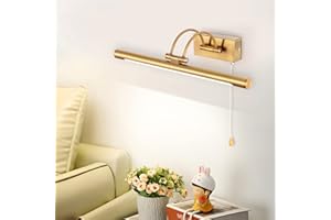 MantoLite LED Lampade da Parete per Quadri, 8W 3000K Illuminazione per Interni con testa Girevole e Interruttore, Specchio da Bagno Illuminazioni per Pareti Lampade Lettura Applique (Ottone,40CM)