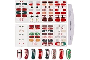 EBANKU 8 Feuilles Noël Full Wraps Autocollants Pour Ongles Autocollants Nail Art Autocollants Bonhomme De Neige Flocon De Neige Manucure Nail Art Décoration pour Femmes Filles avec Lime À Ongles