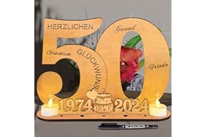 inyeskon 2024 Holz Schild Gästebuch, Geburtstag Frauen & Männer, 2×Flammenlose LED Kerzen, batteriebetrieben, Gästebuch Geburtstag als Personalisierbares Geschenk (50)